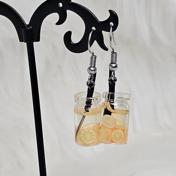 🚨Glass Risen Fruit Lemon Water Drop Dangle Earrings - Picture 4 of 8